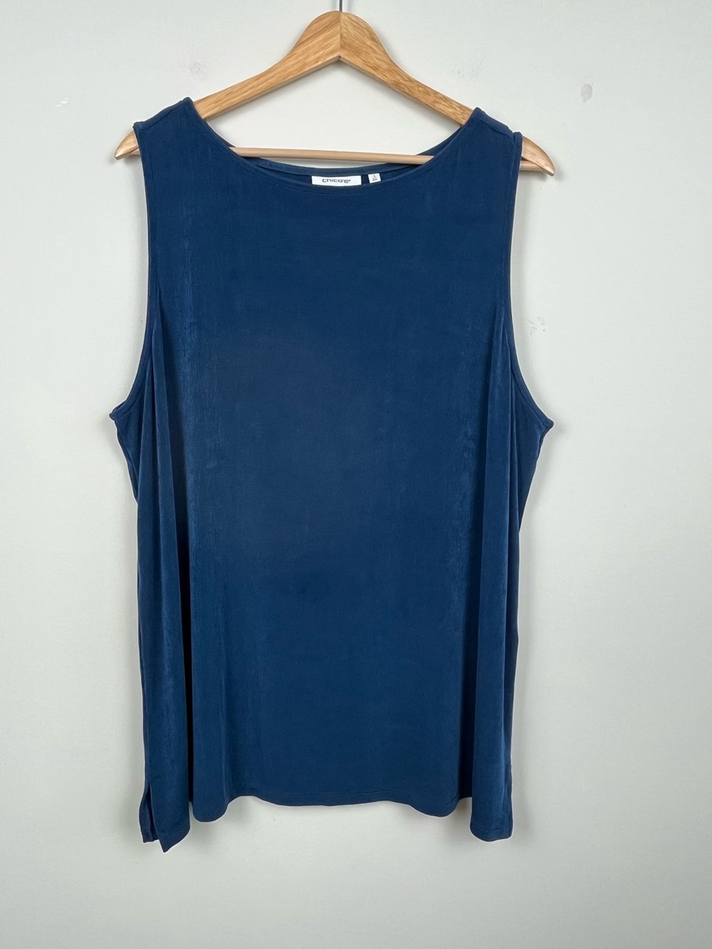 Chico’s blue slinky knit sleeveless tank style top, size XXL.